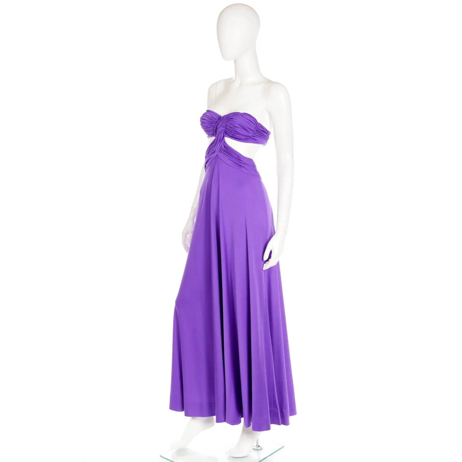 1970s Loris Azzaro Purple Cutout Bra Top Vintage Strapless Evening Dress