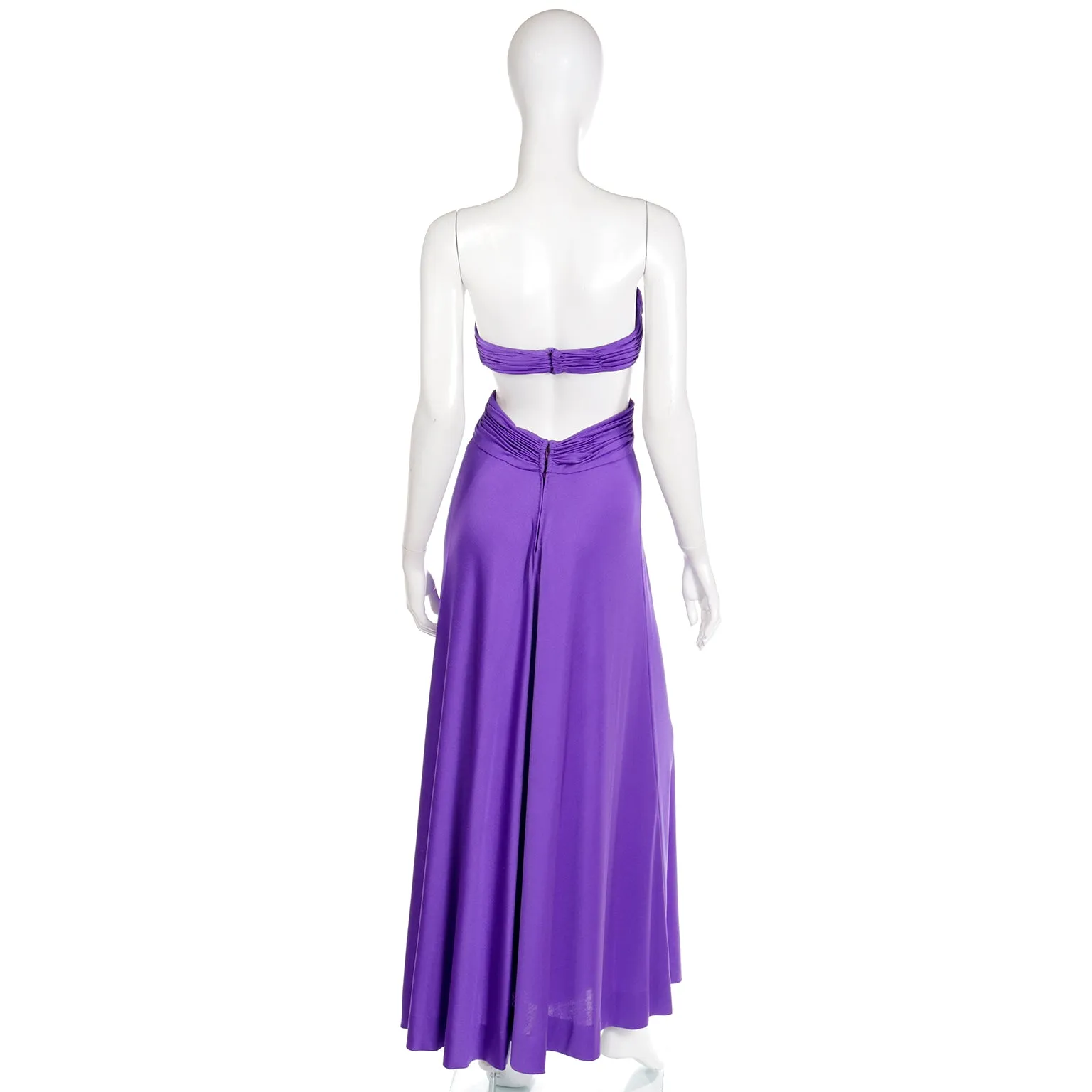 1970s Loris Azzaro Purple Cutout Bra Top Vintage Strapless Evening Dress