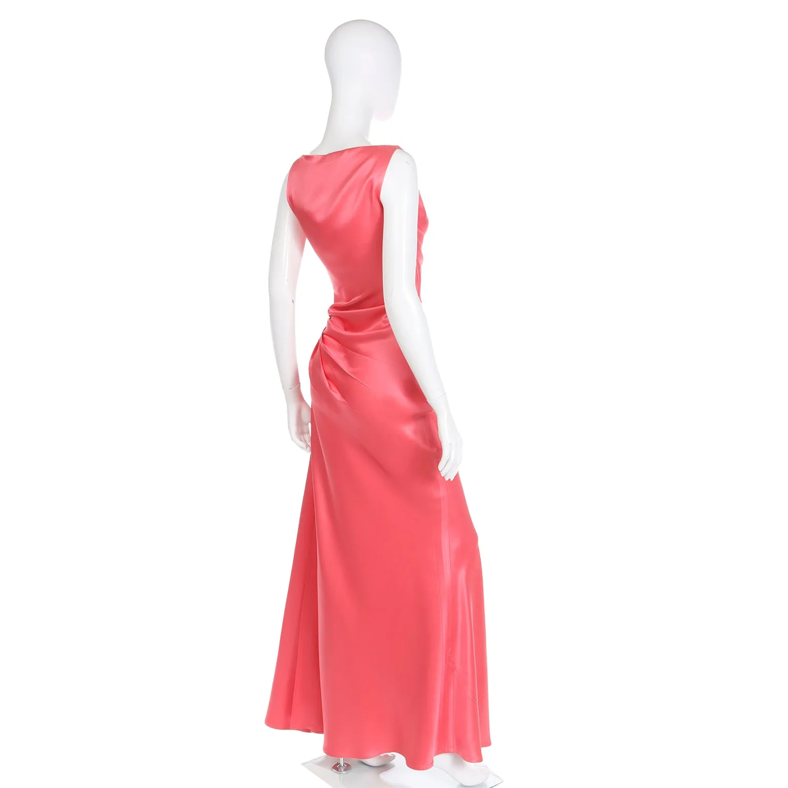 1990s Bill Blass Vintage Salmon Pink Silk Draped Evening Gown