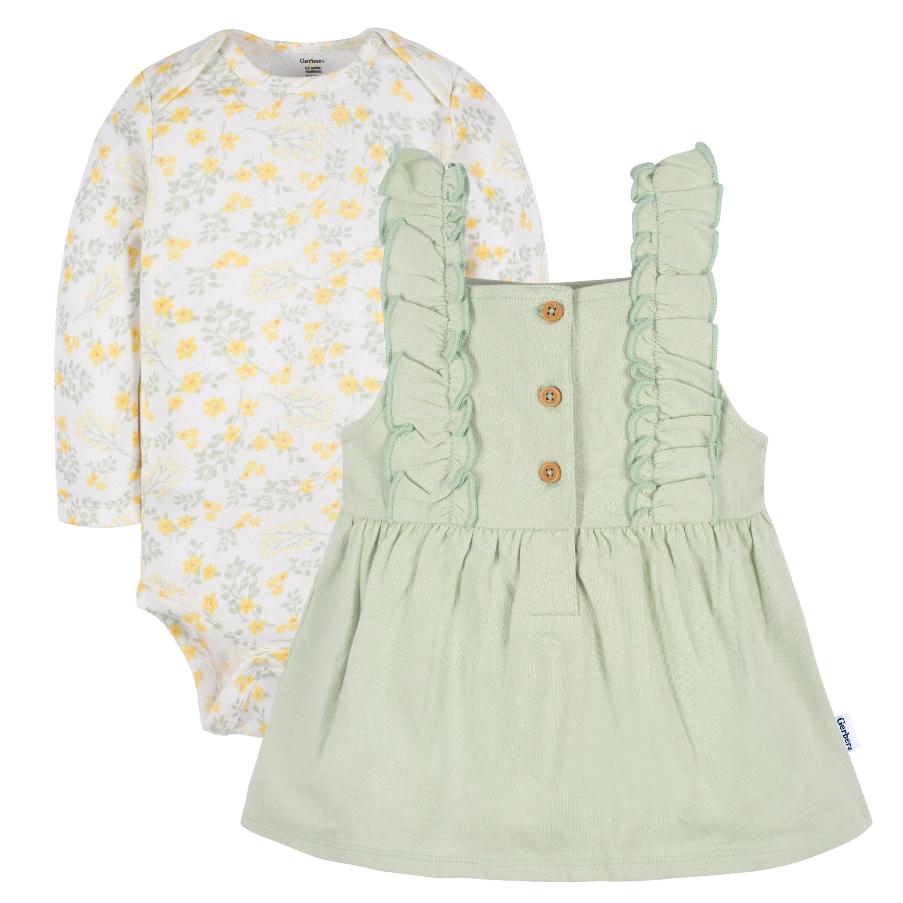 2-Piece Baby Girls Green Floral Jumper & Bodysuit Set