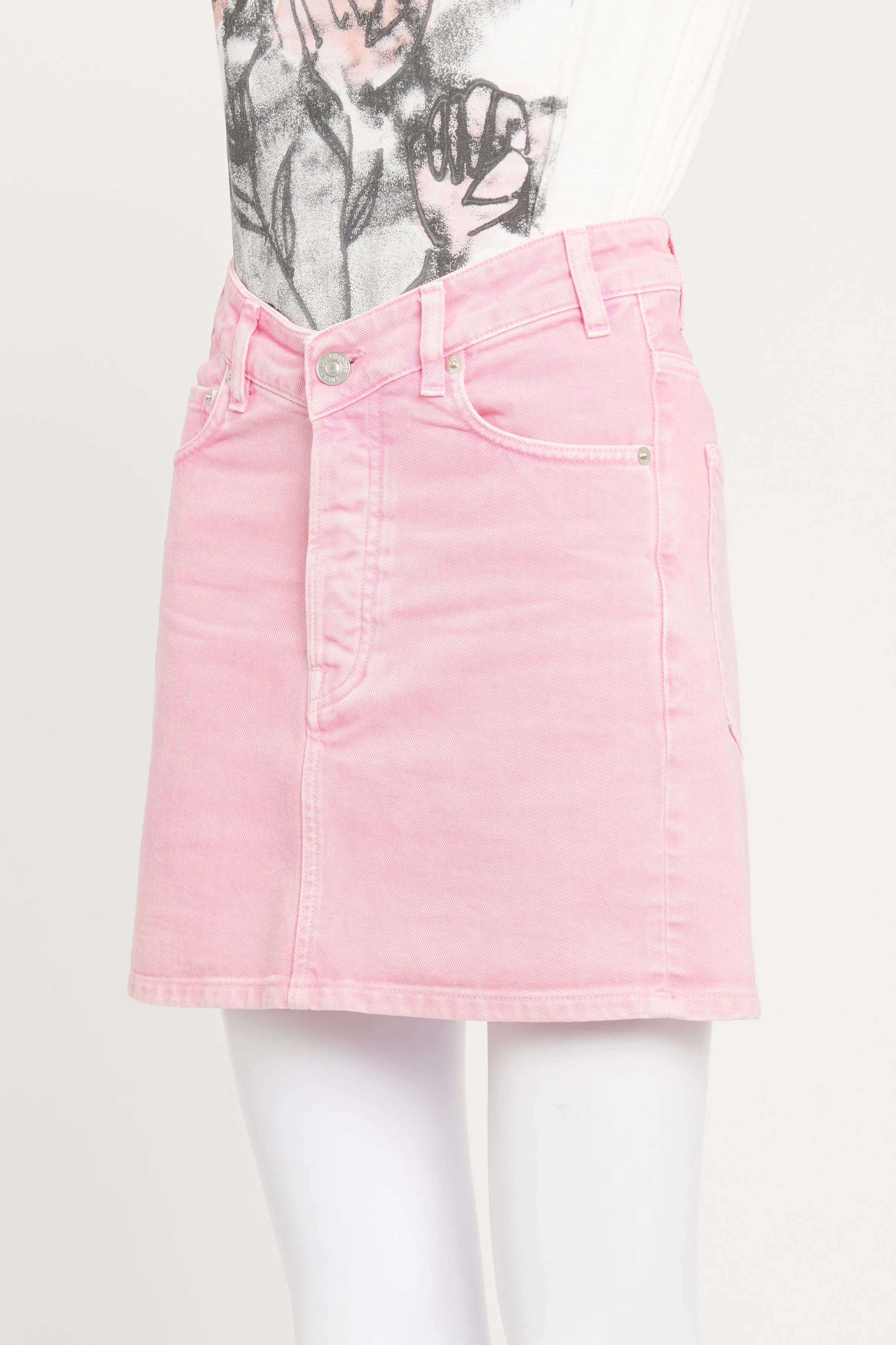 2019 Pink Denim Preowned Mini Skirt