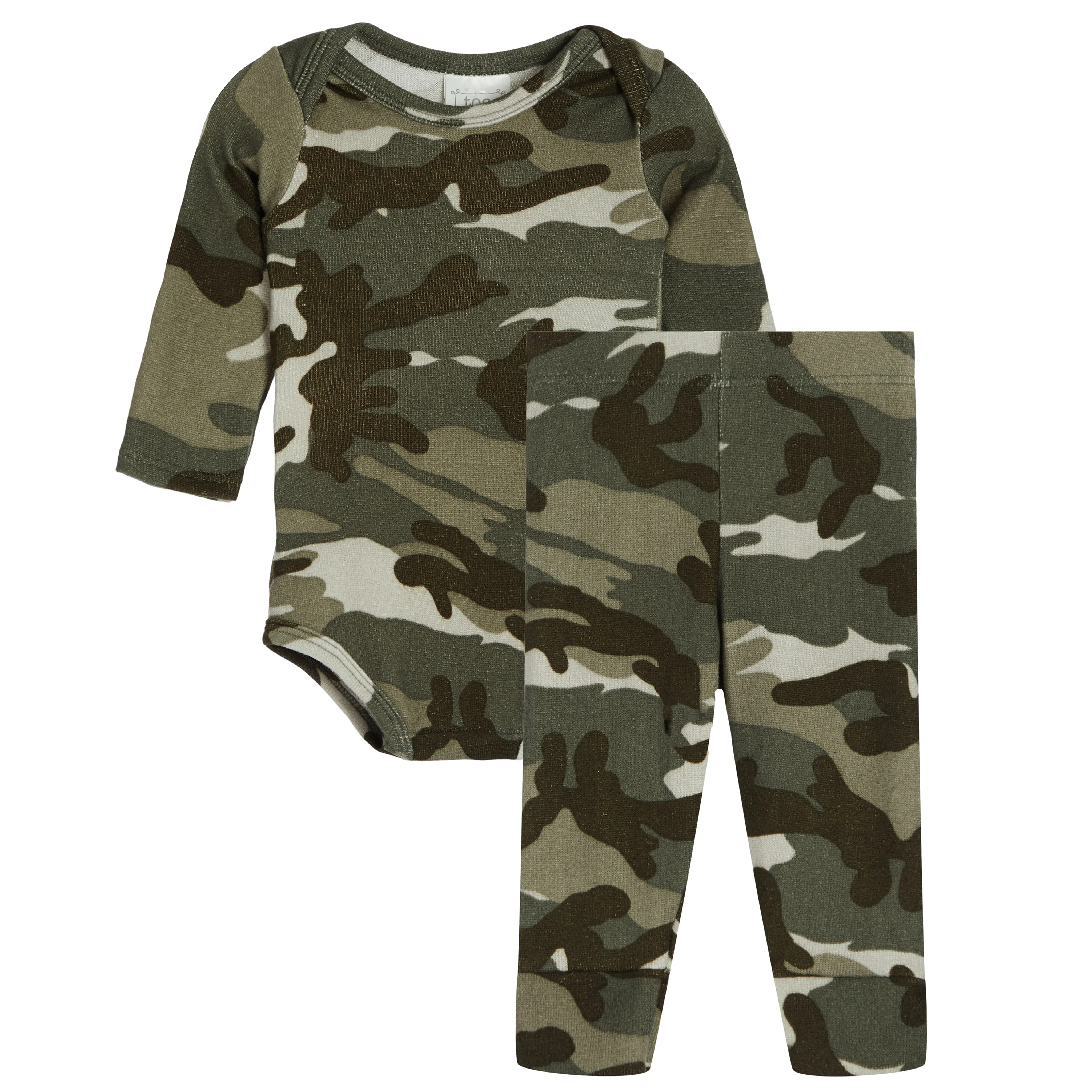 2pc Green Camo Knit Onesies Set