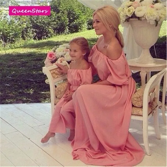 3 Color Solid Maxi Dresses For Mother And Daughter