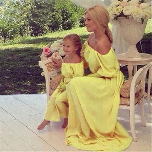 3 Color Solid Maxi Dresses For Mother And Daughter