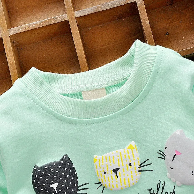 6 Cats Long Sleeves Sweater Girls Kids T-Shirt Clothes