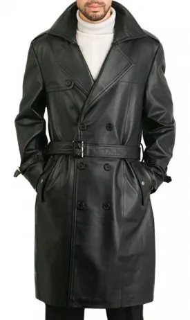 Alpha Black Leather Trench Coat for Men