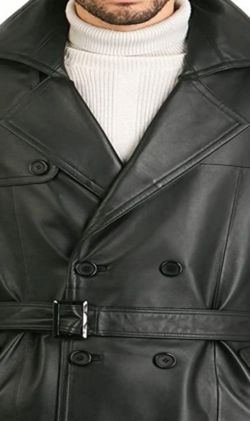 Alpha Black Leather Trench Coat for Men