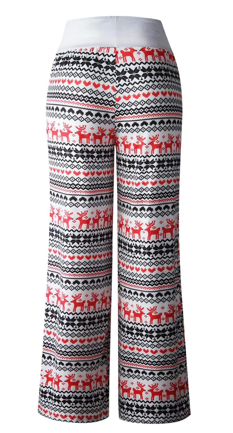 AMiERY Women's Christmas Pajamas Pants Sleep High Waisted Lounge Palazzo Pants Xmas Pajama Bottoms Pants Reindeer XL