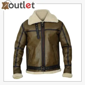 Army Greenish Brown Shearling Leather Jacket