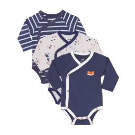 Asher and Olivia Baby Boy's 3-Pack Long-Sleeve Kimono Bodysuit Set -Side Snap Infant Bundle