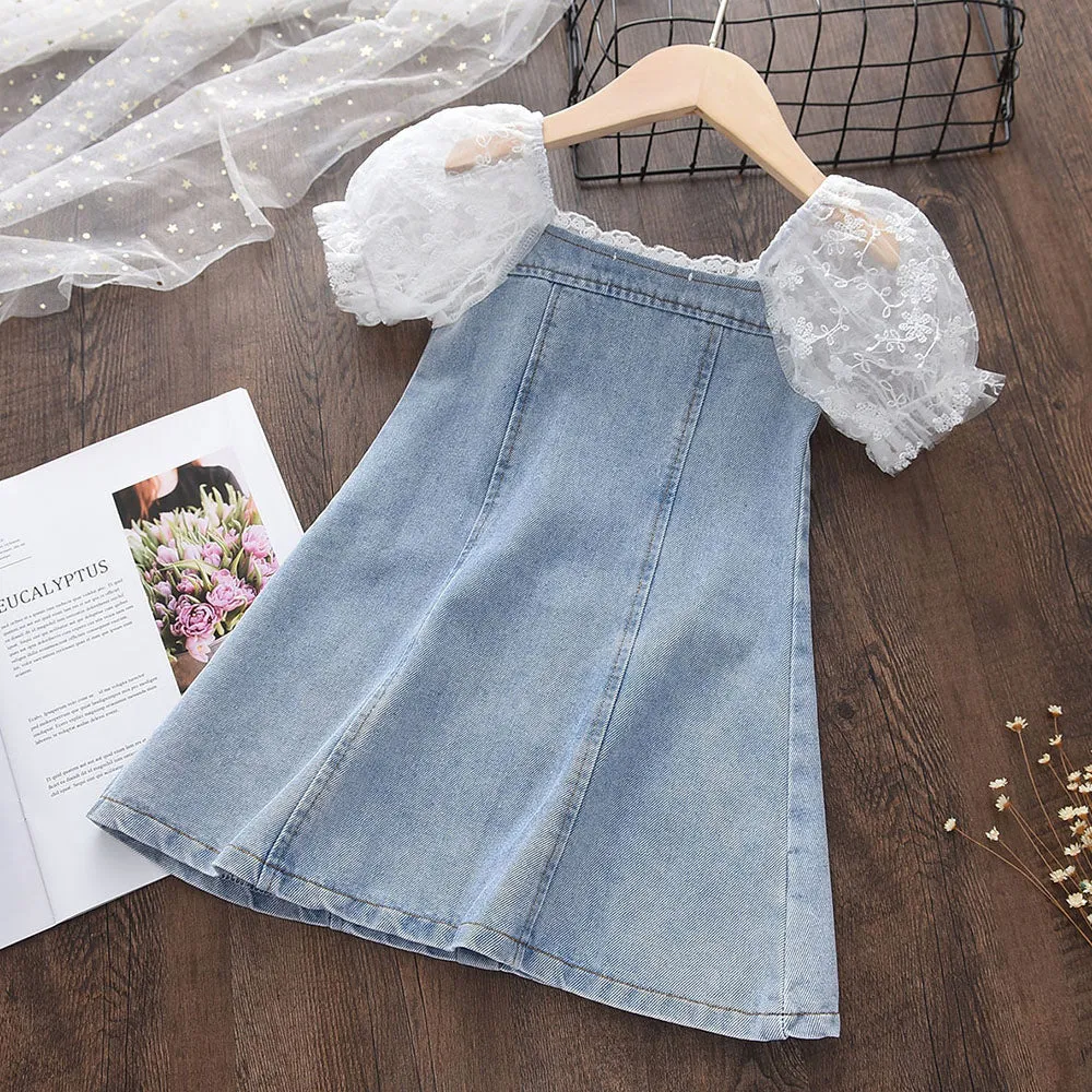 Baby Girl Clothes Menoea Princess Denim Dresses for Baby Girl Clothing New Summer Toddler Pearl Lace Patchwork Princess Dress for Kids 2-7Y