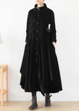 Beautiful false two pieces  polo collar coats women black loose outwears