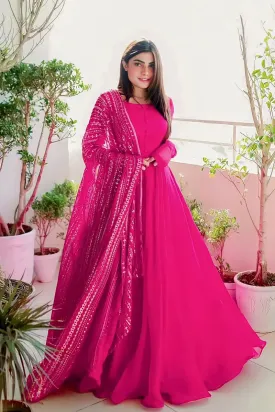 Beautiful Pink Gown For Raksha Bandhan