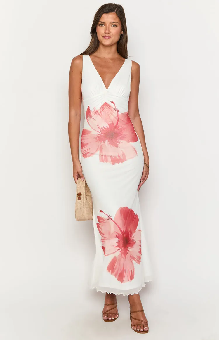 Beck White Floral Print Maxi Dress