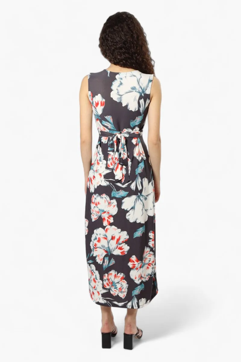 Beechers Brook Floral Sleeveless Crossover Maxi Dress - Grey