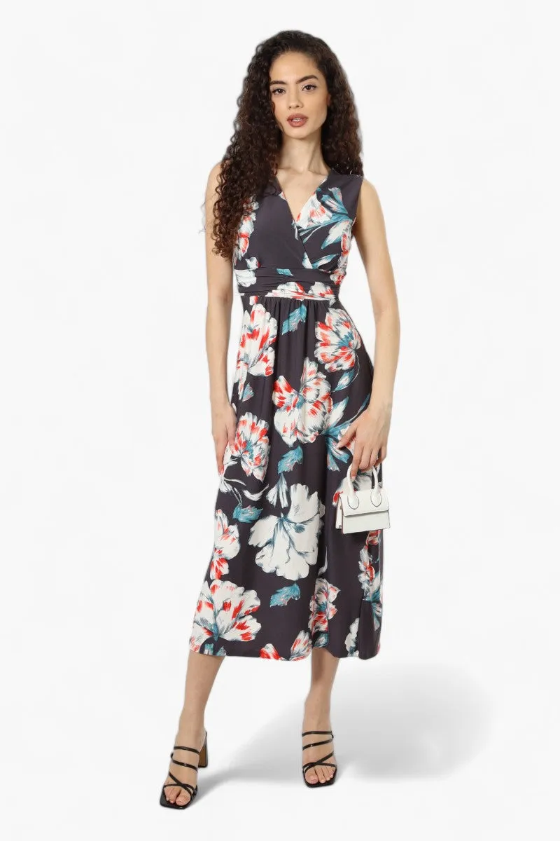 Beechers Brook Floral Sleeveless Crossover Maxi Dress - Grey