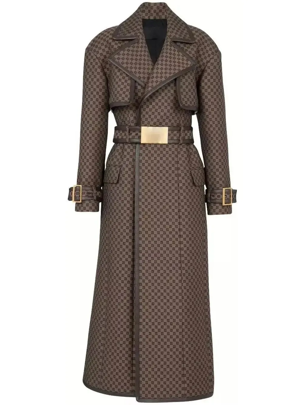 Belted Buckled Jacquard Monogram Trench Coat