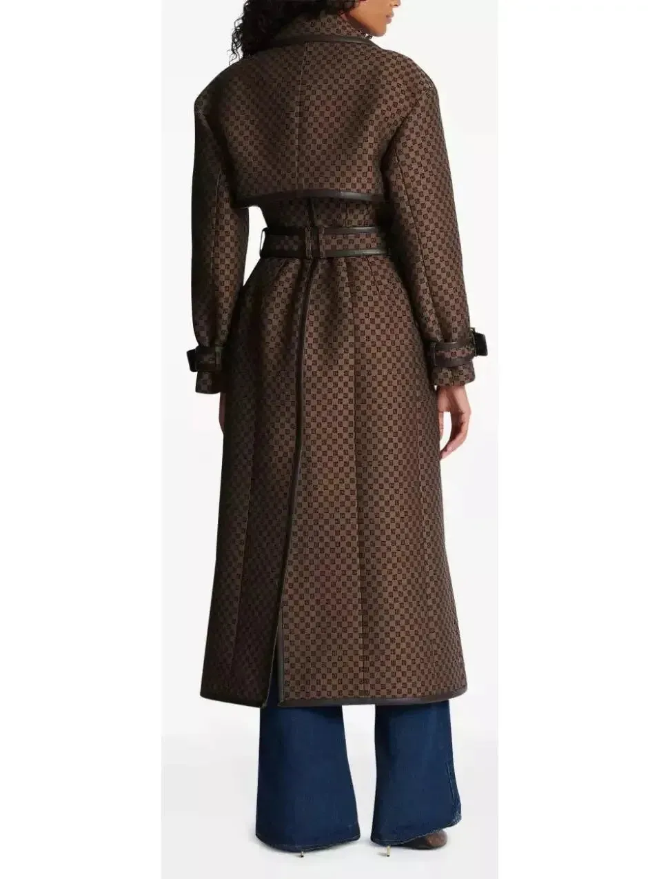 Belted Buckled Jacquard Monogram Trench Coat