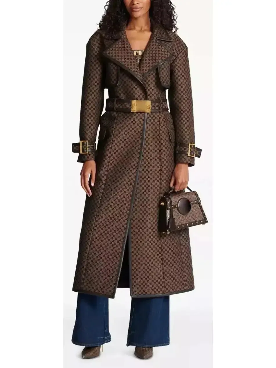 Belted Buckled Jacquard Monogram Trench Coat