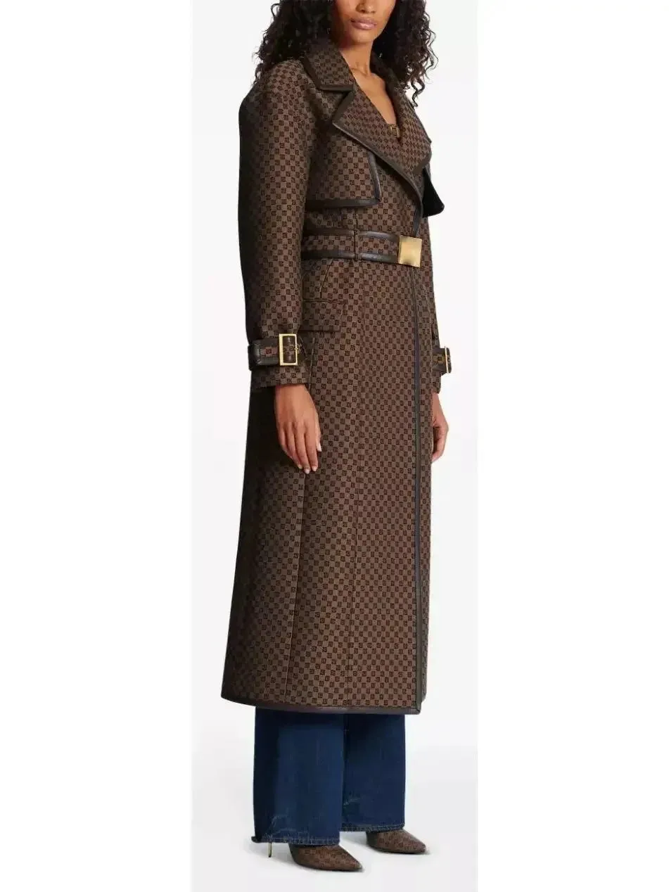 Belted Buckled Jacquard Monogram Trench Coat