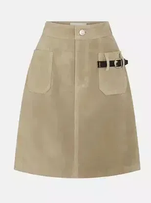 Belted Pocket Suede Mini Skirt