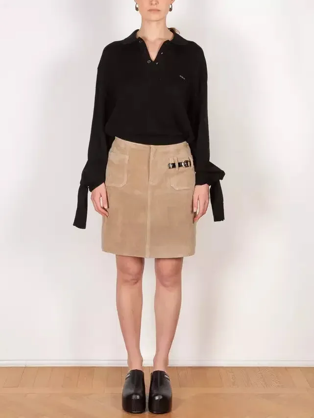 Belted Pocket Suede Mini Skirt