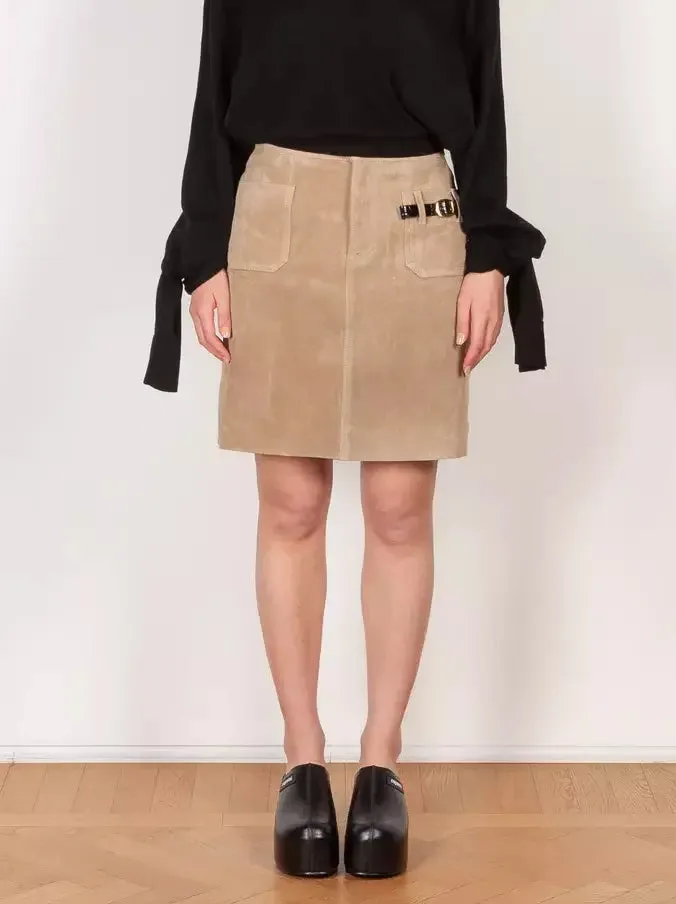 Belted Pocket Suede Mini Skirt