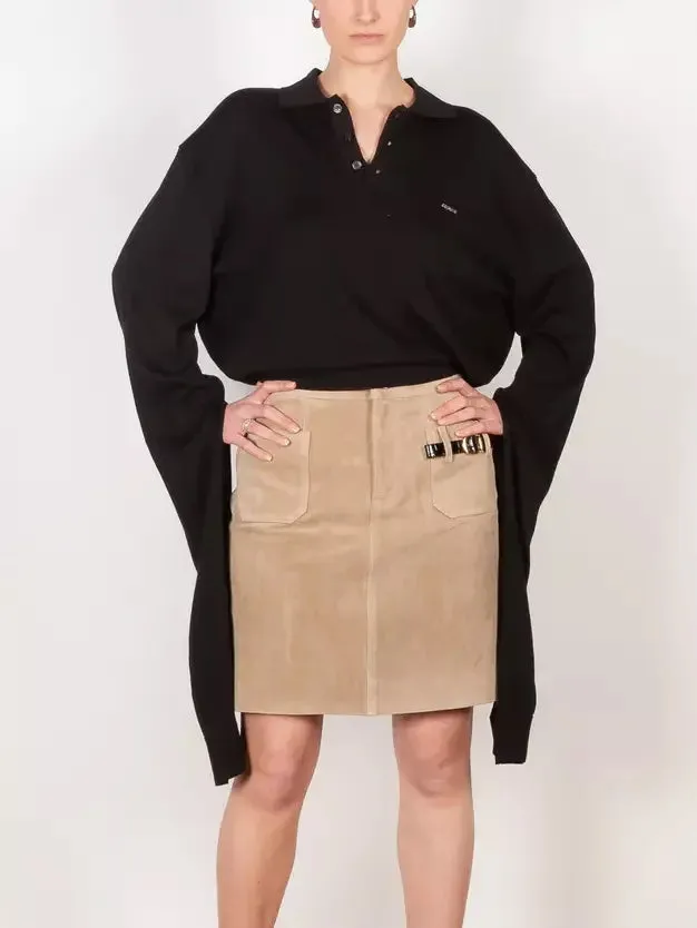 Belted Pocket Suede Mini Skirt