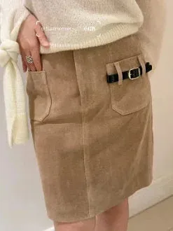 Belted Pocket Suede Mini Skirt