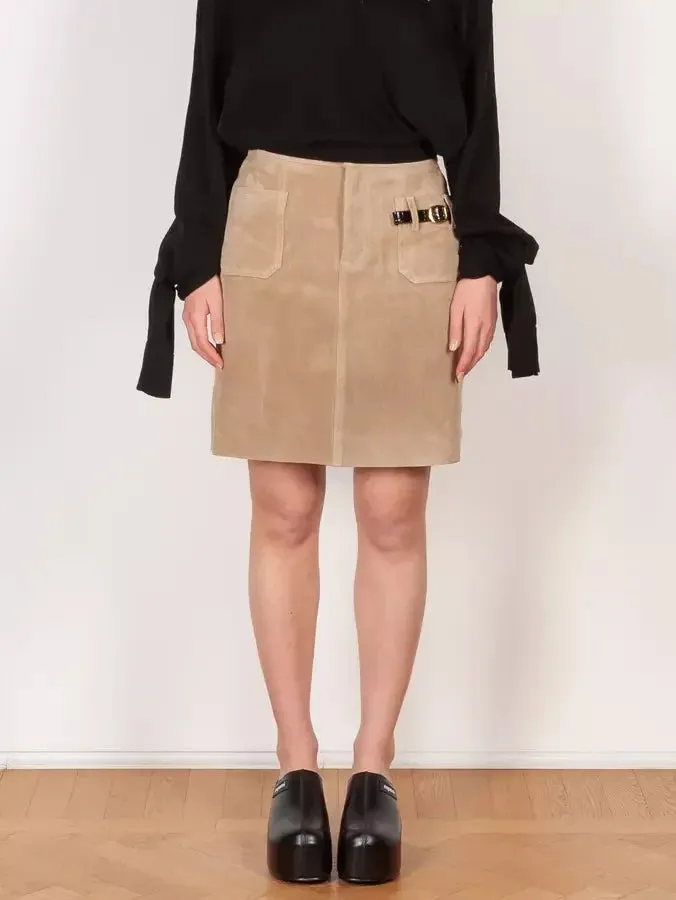 Belted Pocket Suede Mini Skirt