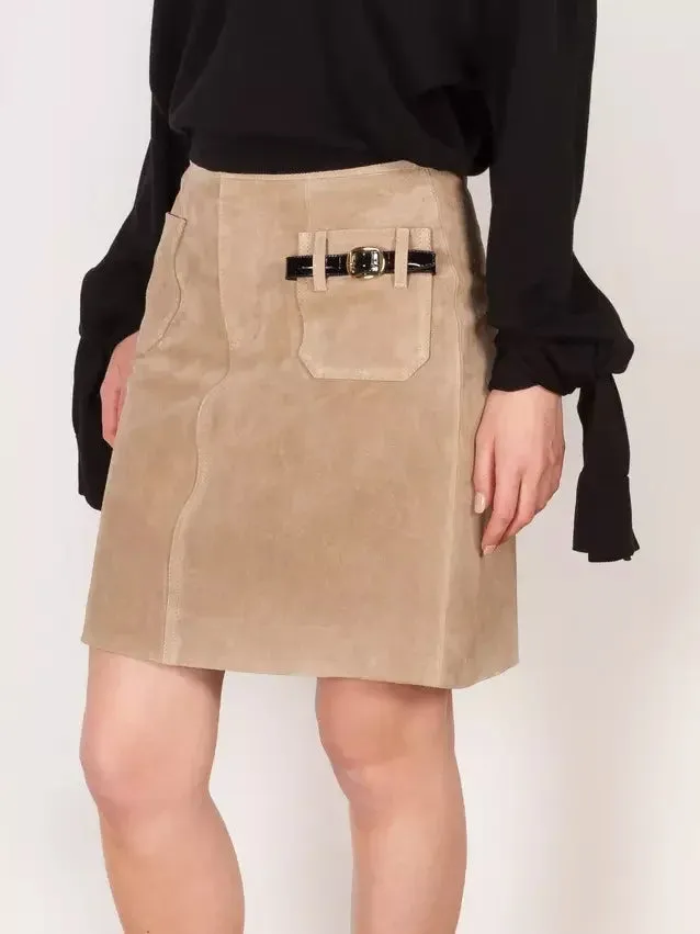 Belted Pocket Suede Mini Skirt