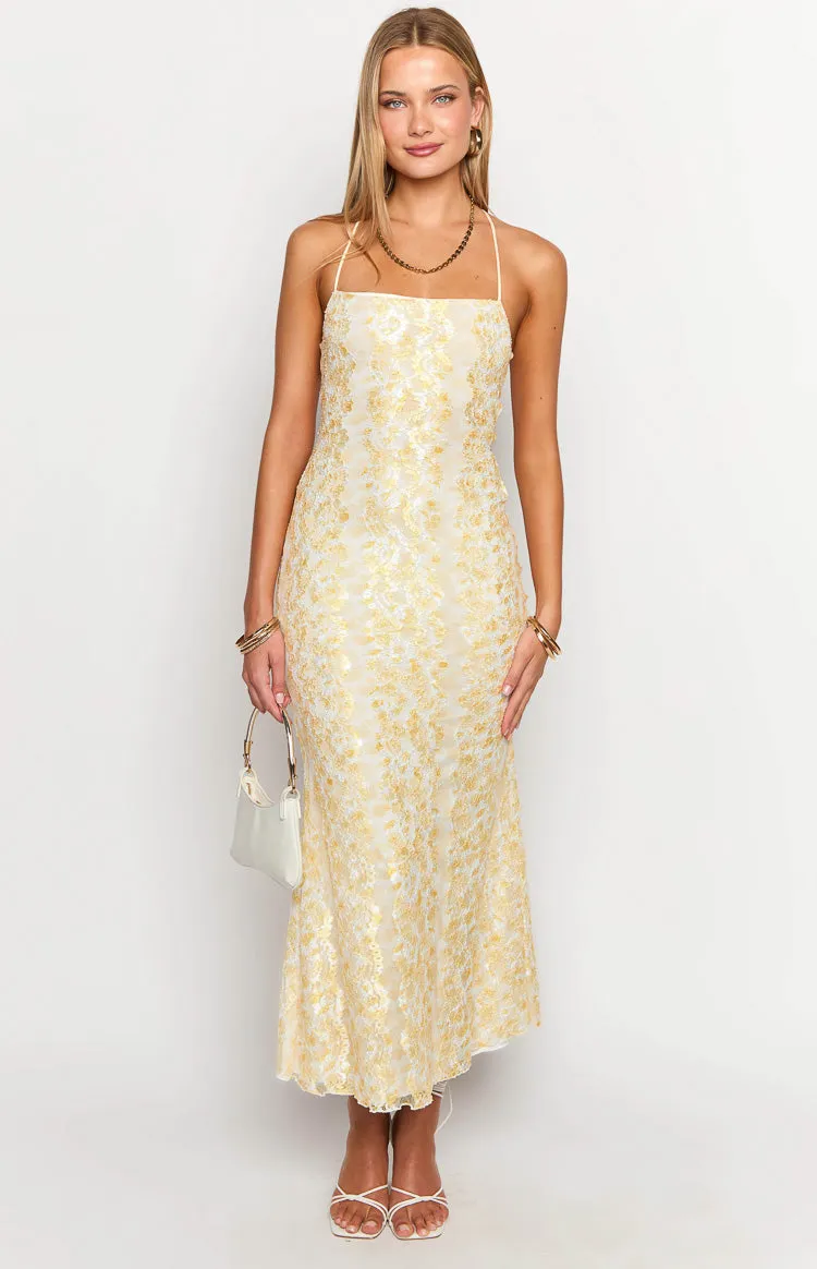 Beside Me Yellow Lace Maxi Dress