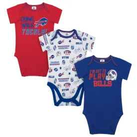 Bills All Set to Play 3 Pack Short Sleeved Onesies Bodysuits