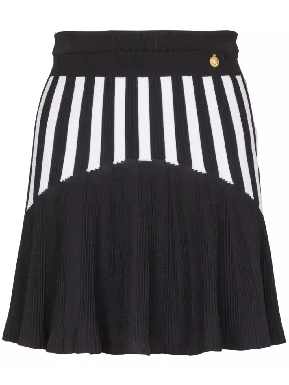 Black and White Pleated Striped Knit Skirt