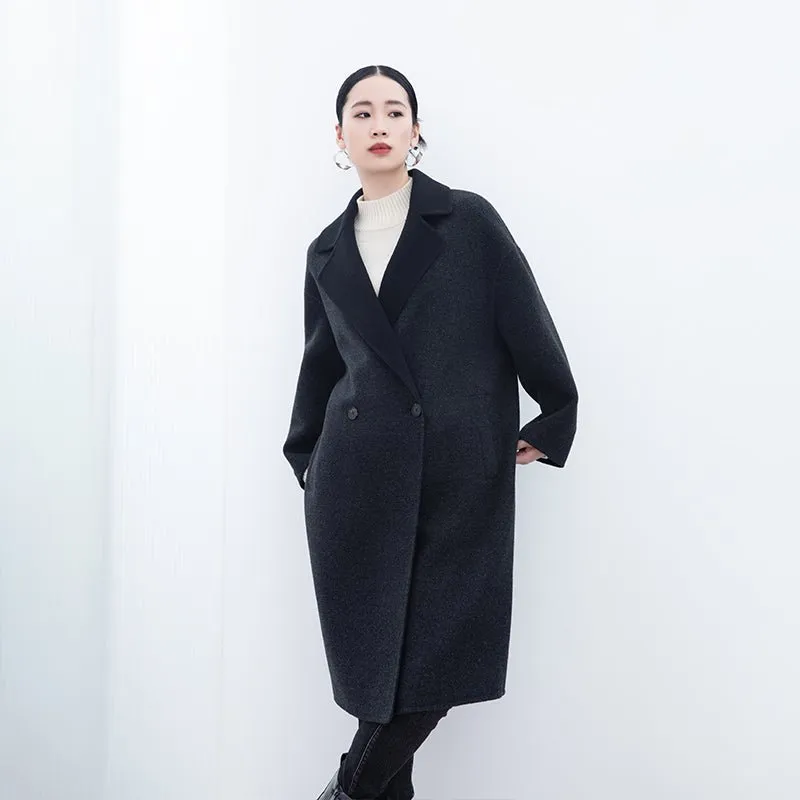 Black Double Face Long Wool Cashmere Trench Coats