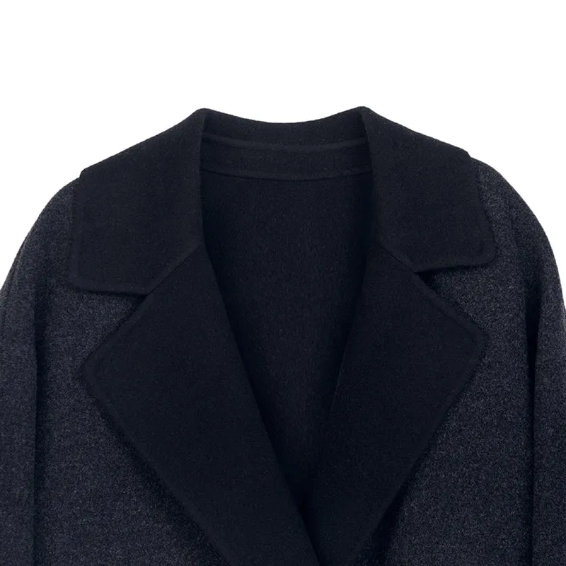 Black Double Face Long Wool Cashmere Trench Coats