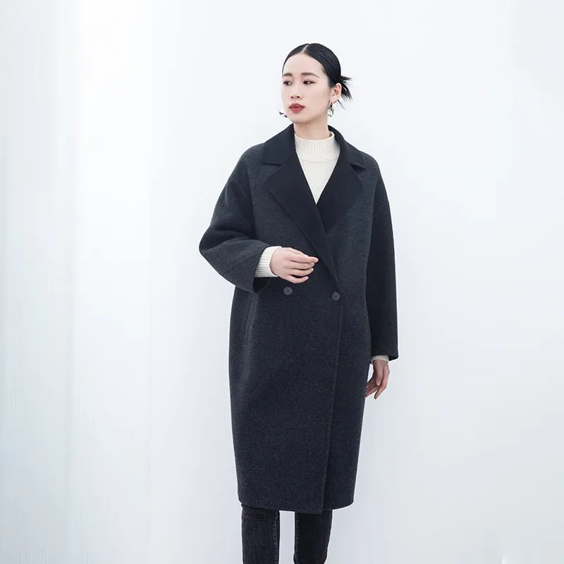 Black Double Face Long Wool Cashmere Trench Coats