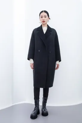 Black Double Face Long Wool Cashmere Trench Coats