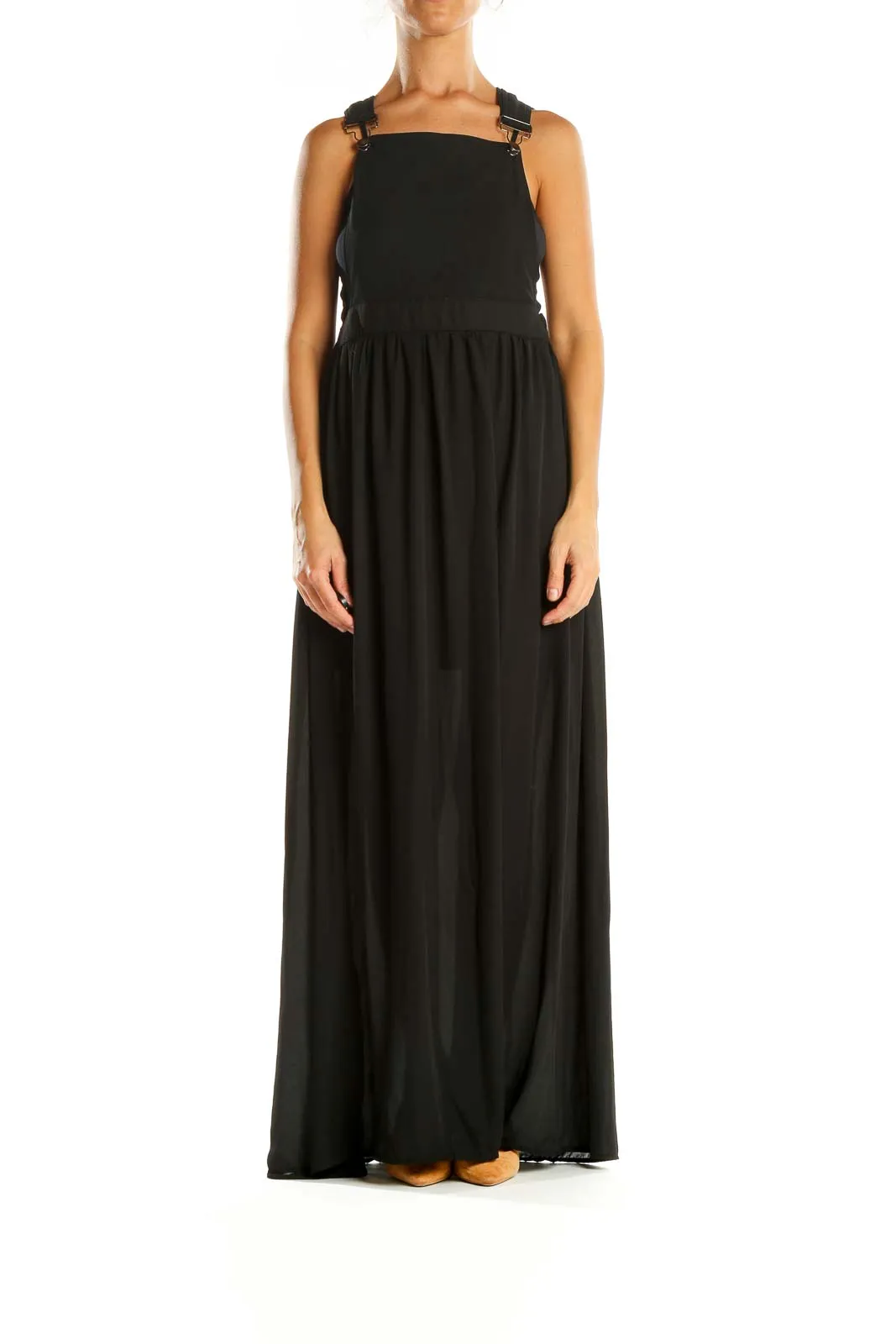 Black Solid Chic Overall Dress