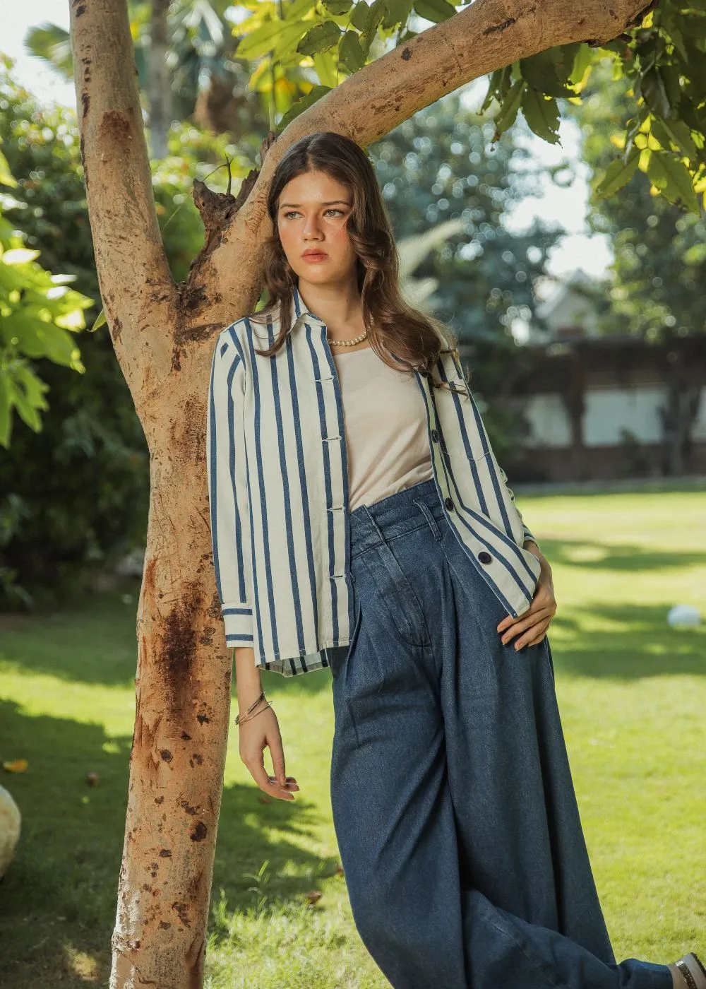 Blue Stripes Over Shirt & Blue Palazzo Look