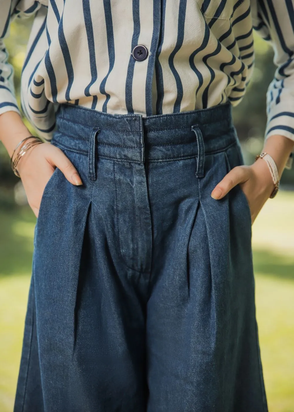 Blue Stripes Over Shirt & Blue Palazzo Look