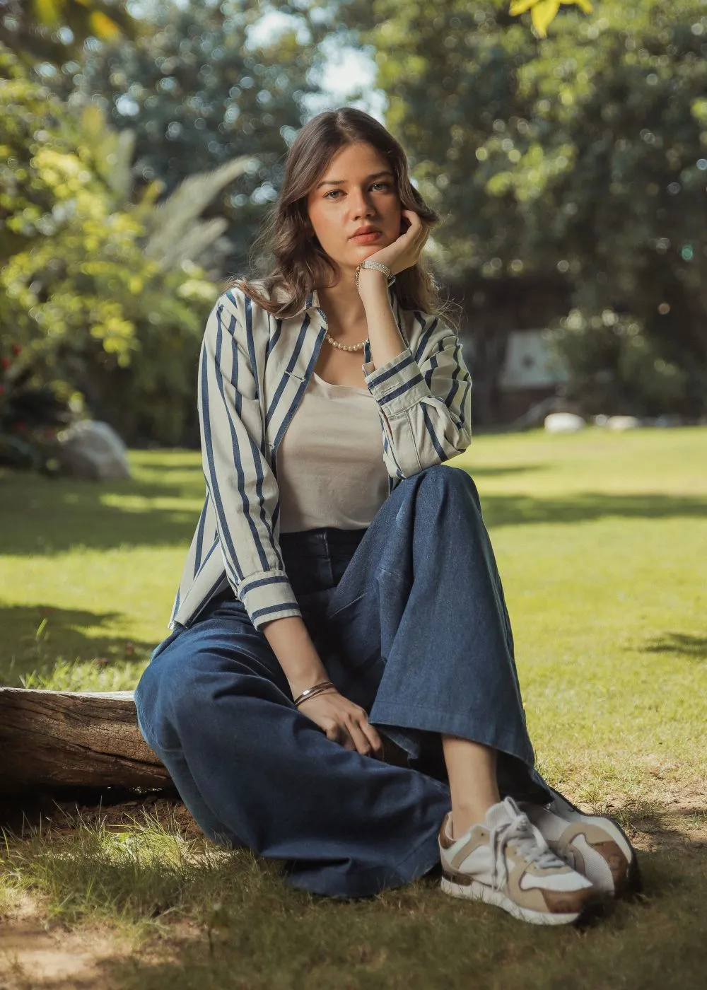 Blue Stripes Over Shirt & Blue Palazzo Look