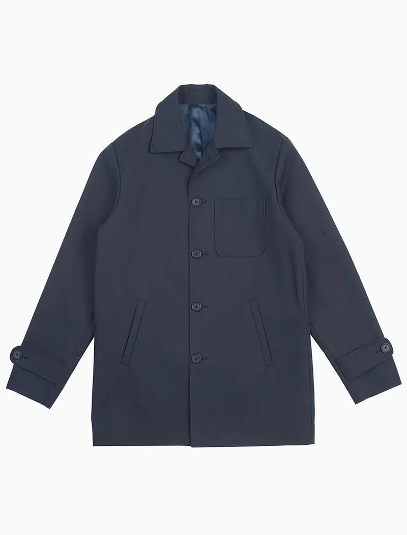 Blue Waxed Cotton Overcoat