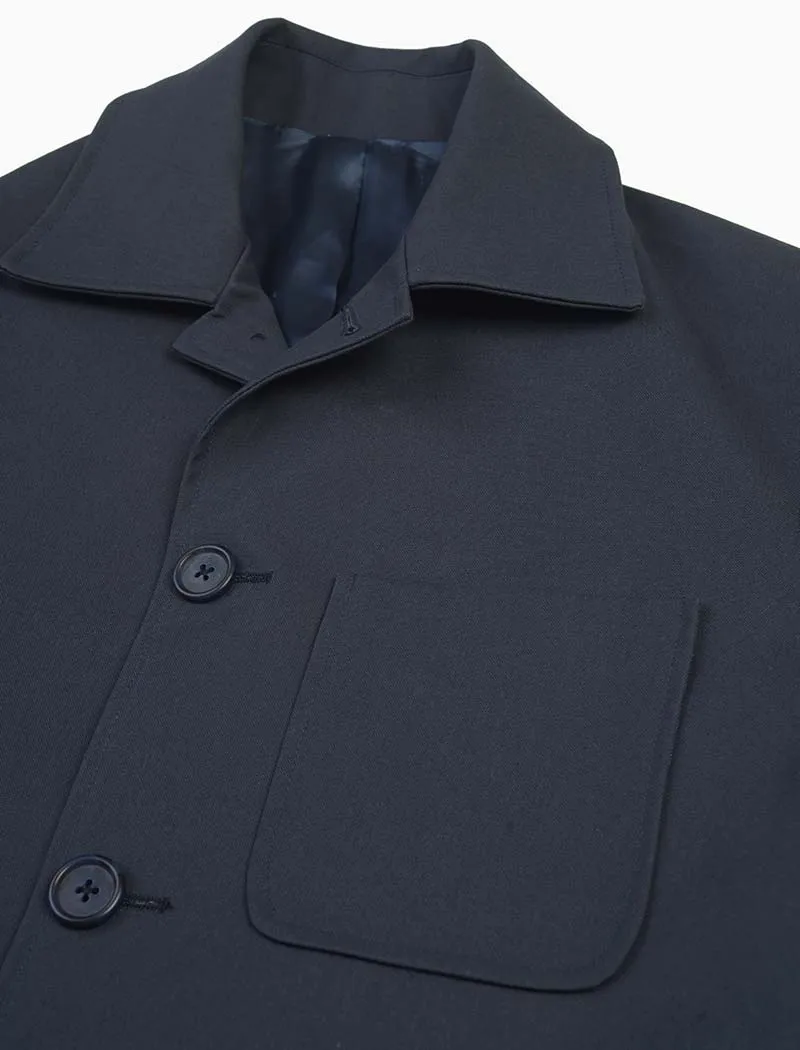 Blue Waxed Cotton Overcoat