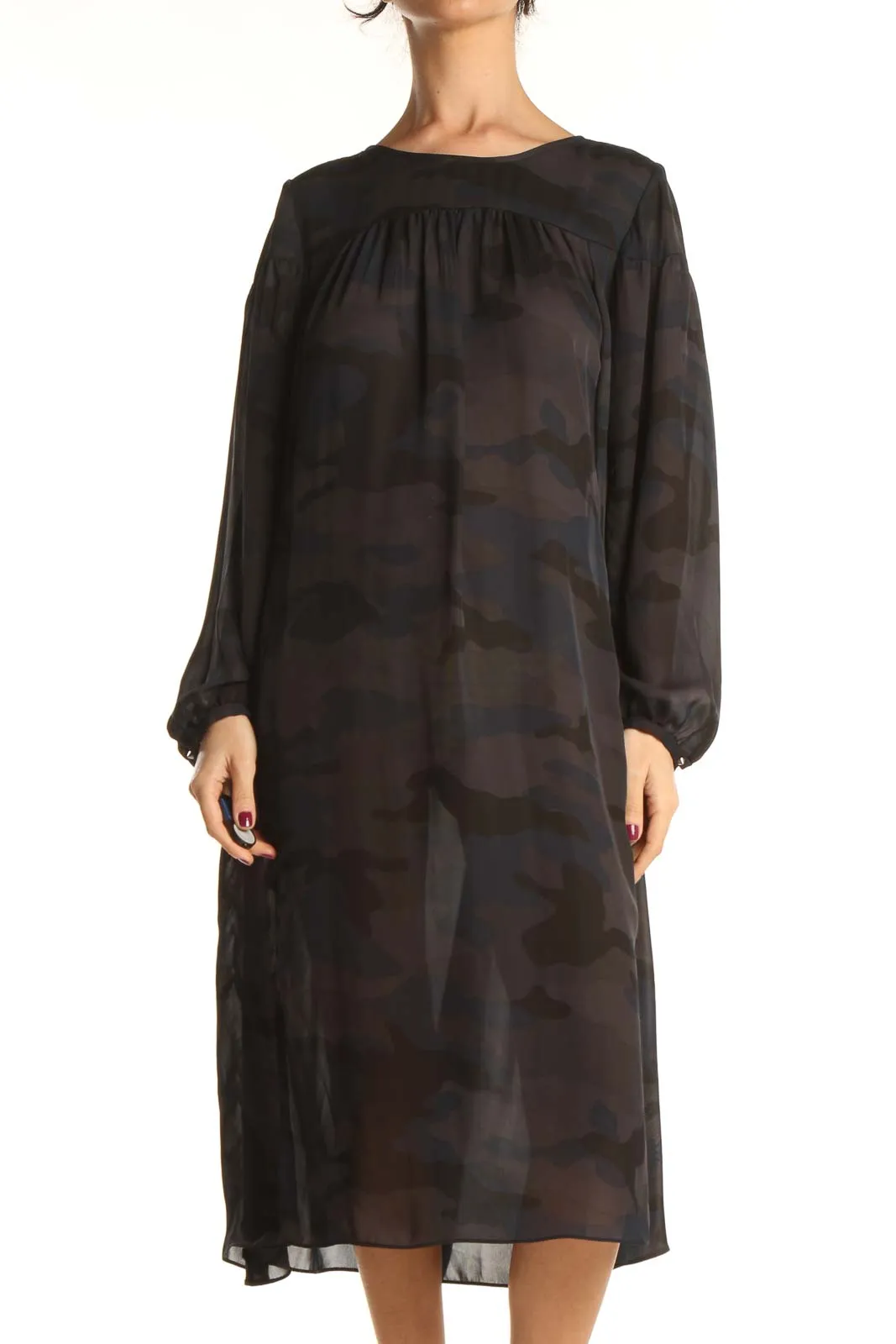 Brown Camouflage Print Sheer Sheath Dress