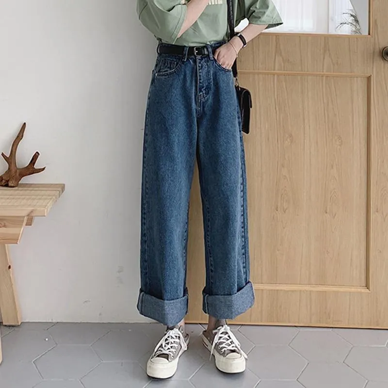 Casual High Waist Loose Women Denim Jeans Vintage Long Wide Leg Jeans