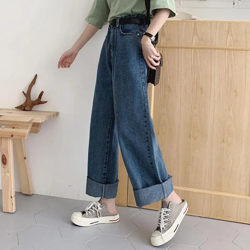 Casual High Waist Loose Women Denim Jeans Vintage Long Wide Leg Jeans