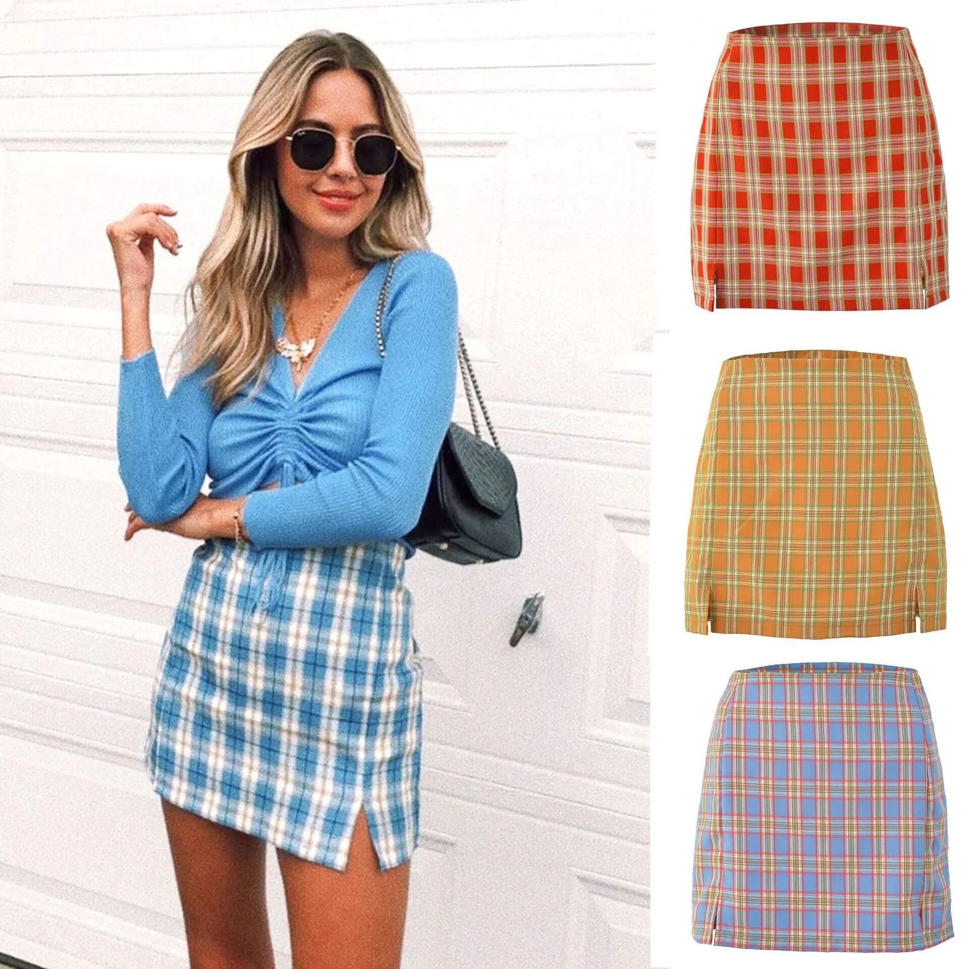 Casual Plaid High Waist Bodycon Mini Skirts