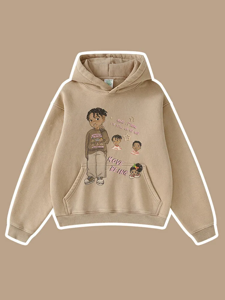 Casual Washed Cartoon Kids Hoodies