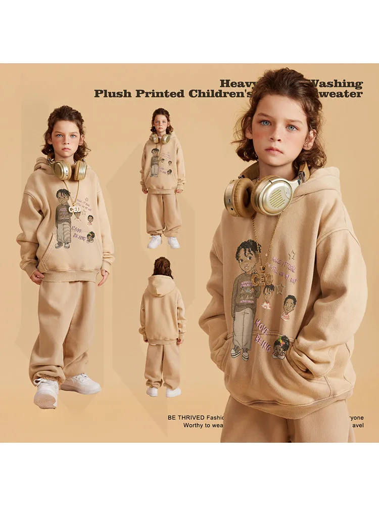 Casual Washed Cartoon Kids Hoodies